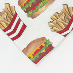 Classic Fast Food Pairing Burger and French Fries Fleece Blanket