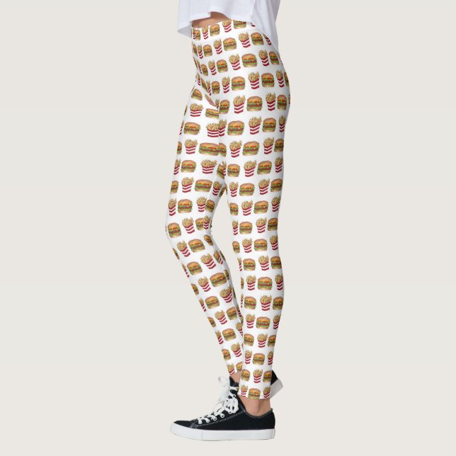 Classic Fast Food Pairing Burger and French Fries Leggings (Left)