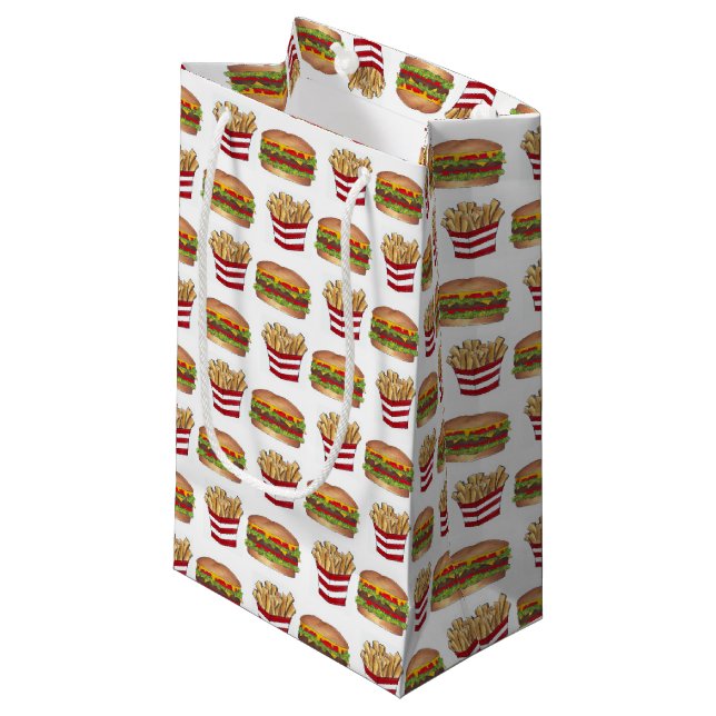 Classic Fast Food Pairing Burger and French Fries Small Gift Bag (Front Angled)