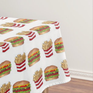 Classic Fast Food Pairing Burger and French Fries Tablecloth