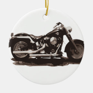Classic Fat Boy Motorcycle Ceramic Tree Decoration