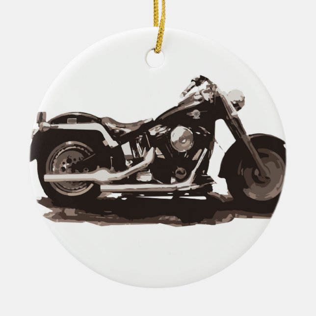 Classic Fat Boy Motorcycle Ceramic Tree Decoration (Front)