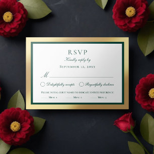 Classic Faux Gold Emerald Green Meal Choice RSVP Card