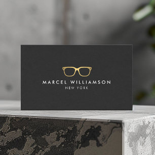 Classic Faux Gold Eyeglasses Logo on Vintage Black Business Card