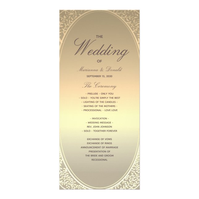 Classic Faux Gold Wedding Program Rack Card (Front)