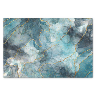 Classic Faux Marble Blue/Gold Decoupage Tissue Paper
