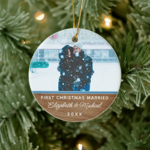 classic faux wood 1st christmas wedding ornament