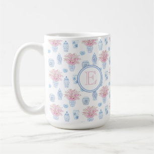 Classic Feminine Pink And Blue Ginger Jar Monogram Coffee Mug