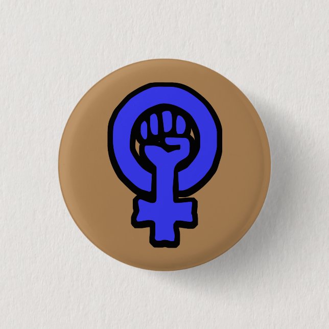 Classic Feminist Sign Button Blue and Black (Front)