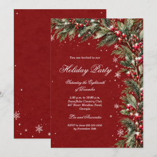 Classic Festive Floral Snow Christmas Party Invitation