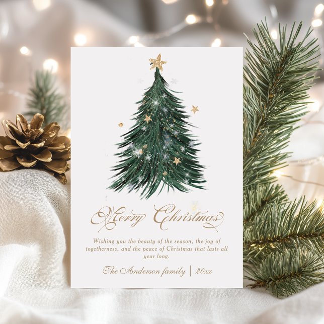Classic Festive Gold Christmas Tree Holiday Card (Creator Uploaded)