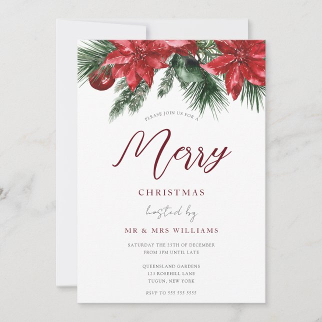 Classic Festive Red Floral Christmas Party Invitation (Front)