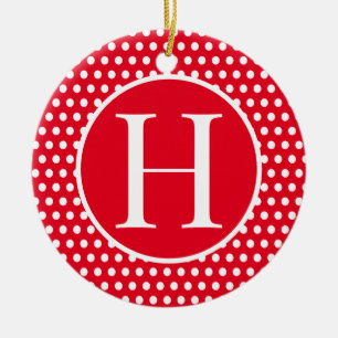 Classic Festive Red initial letter Polka Dot Ceramic Tree Decoration