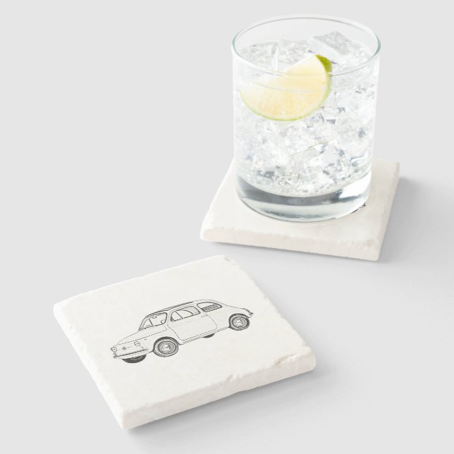 Classic Fiat 500 Topolino City Car Black White Art Stone Coaster (Side)