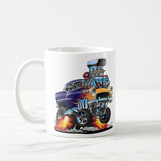 Classic Fifties Hot Rod Muscle Car Cartoon Coffee Mug (Left)