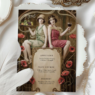 Classic Figurative Art Nouveau Wedding Menu Card