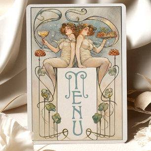Classic Figurative Art Nouveau Wedding Menu Card