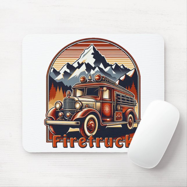 Classic Fire Truck & Mountain Mauspad Mouse Mat (With Mouse)