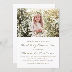 Classic First Holy Communion with Cross Photo Invitation