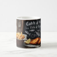 Classic Fish and Chips and Blackboard Illustration