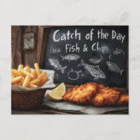 Classic Fish and Chips and Blackboard Illustration