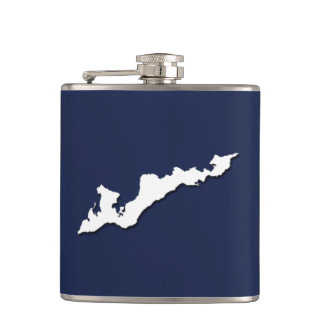 Classic Fishers Island Logo Flask – White on Navy