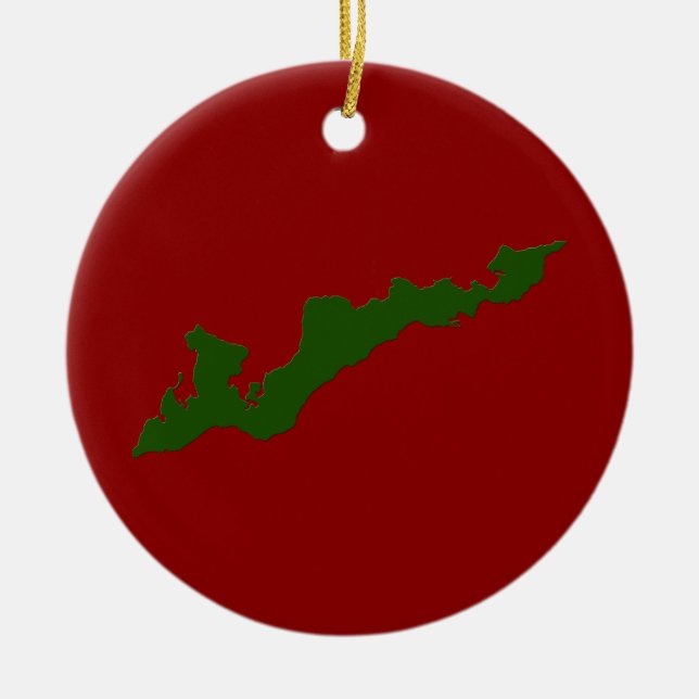 Classic Fishers Island Logo Ornament - Green/Red (Front)