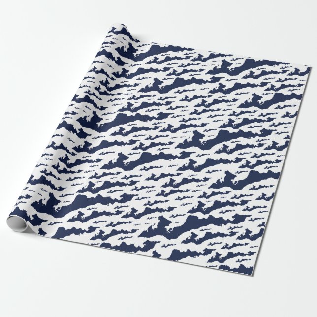 Classic Fishers Island Logo Wrapping Paper - Navy (Unrolled)