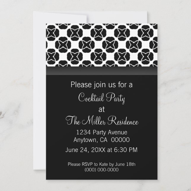 Classic Flair Cocktail Party Invite, Black & White Invitation (Front)