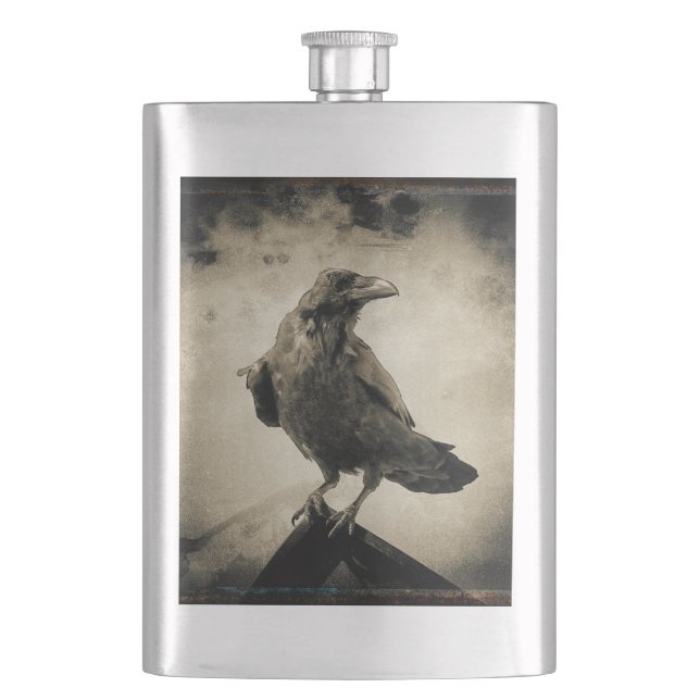 Classic Flask Vintage Sepia Raven Design (Front)