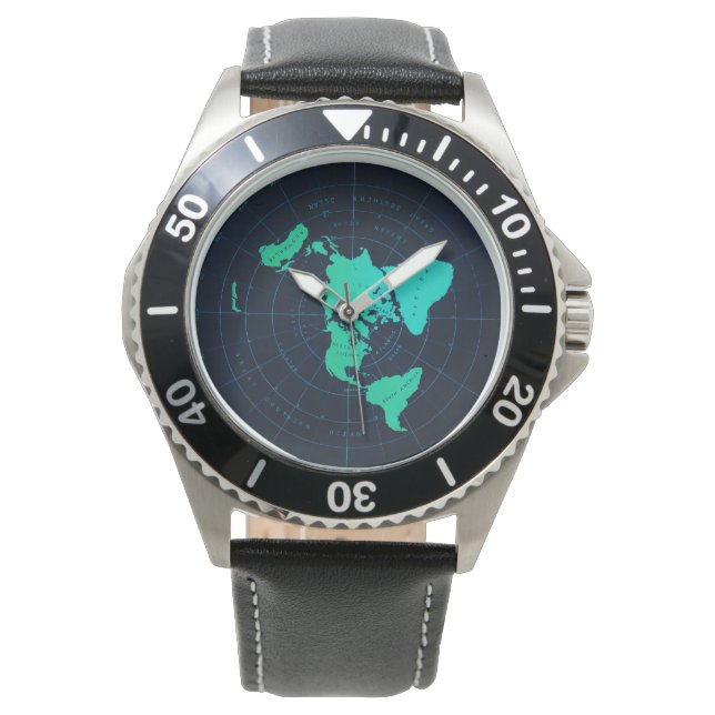 Classic Flat Earth Admiral-Style Black Wristwatch (Front)