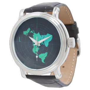 Classic Flat Earth Naval-Style Black Wristwatch