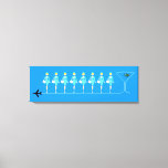 Classic Flight Attendant Stretched Canvas Print<br><div class="desc">When you see this Classic Flight Attendant Stretched Canvas Print, it will be love at first flight! Inspired by 1960's minimalist art, this design features a vibrant, sky blue background. There are rows of identical retro flight attendants wearing aqua uniforms and pillbox hats. The lovely, poised ladies are standing at...</div>