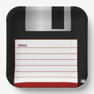 Classic Floppy Disc Red Computer Geek Paper Plate