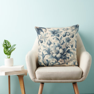 Classic floral atmosphere blue vintage elegant 3 cushion
