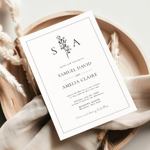 Classic Floral Black And White Modern Wedding Invitation