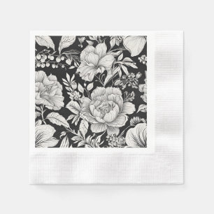 Classic Floral Black and White Vintage Napkin