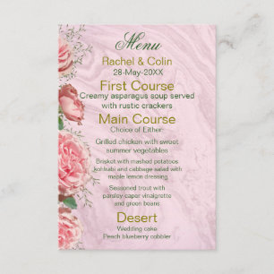 Classic Floral Blush Greenery Wedding Menu