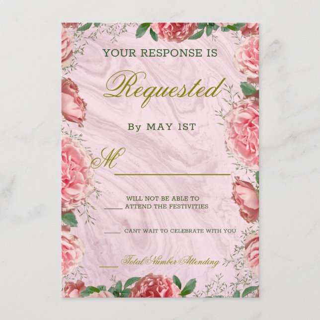 Classic Floral Blush Greenery Wedding RSVP Card (Front)