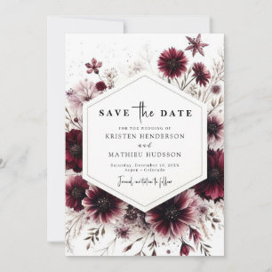 Classic Floral Burgundy Wedding Save The Date