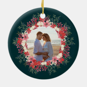 classic floral christmas botanical 2 photo ceramic tree decoration