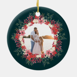 classic floral christmas botanical family photo ceramic tree decoration