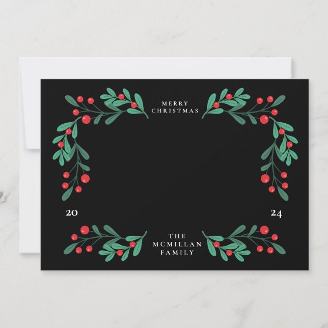 Classic Floral Christmas Frame Photo Card (Front)
