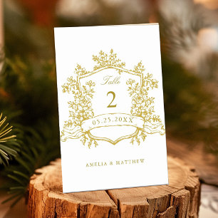 Classic Floral Crest Gold Wedding Table Number