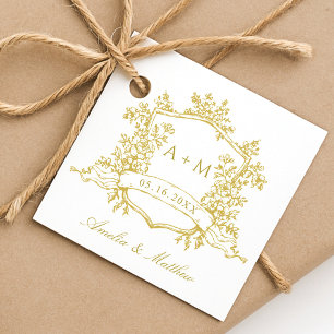 Classic Floral Crest Gold Wedding Thank You Favour Tags