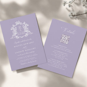 Classic Floral Crest Lavender Wedding All in One Invitation