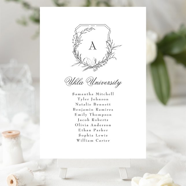 classic floral crest monogram seating chart table number (Creator Uploaded)