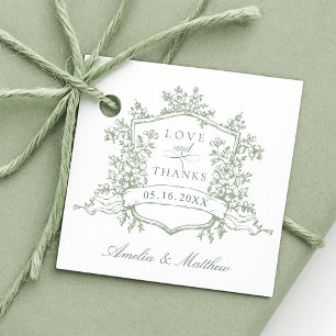 Classic Floral Crest Sage Green Love & Thanks Favour Tags