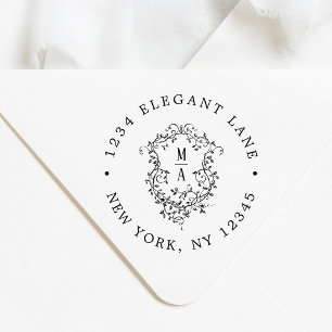 Classic Floral Crest Wedding Return Address Rubber Stamp