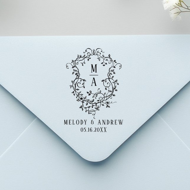 Classic Floral Crest Wedding Rubber Stamp (Creator Uploaded)